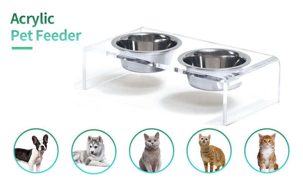 Support à gamelles en acrylique pour chien et chat