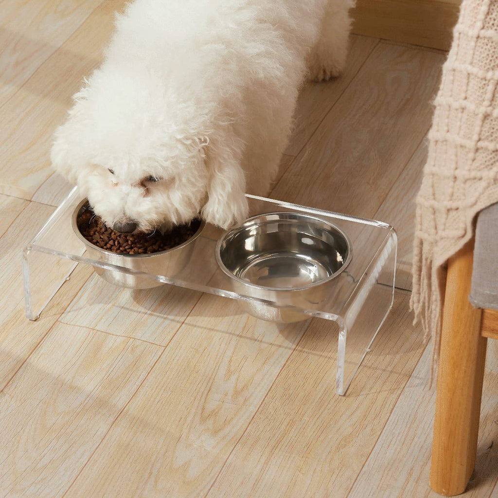 Support à gamelles en acrylique pour chien et chat