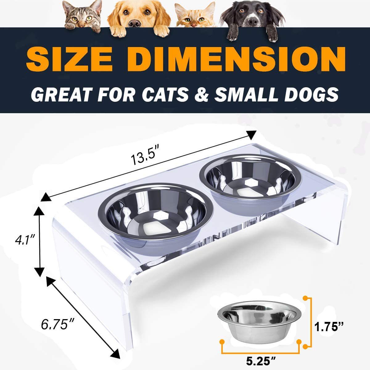 Support à gamelles en acrylique pour chien et chat
